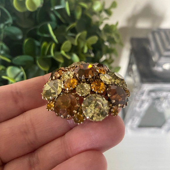 Vintage Chunky Weiss Brooch Pin With Prong Set brown orange Crystals Well Made - Picture 3 of 7